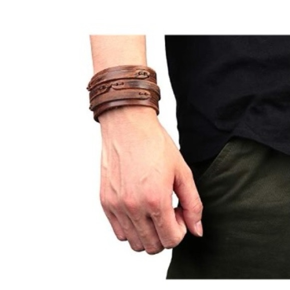 Genuine Leather Handmade Wide Adjustable Wrap Cuff Bracelet Colour Brown